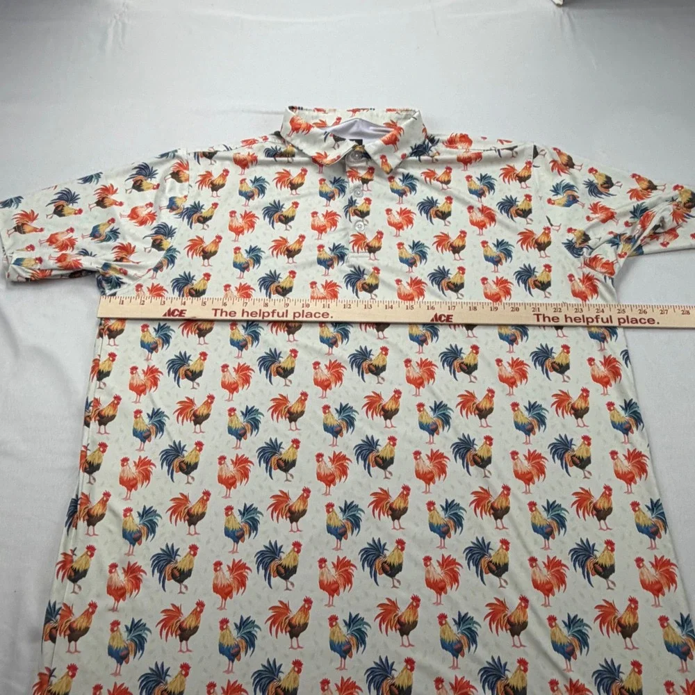 Waggle Golf Polo Shirt Mens 2XL White Rooster "Feeling Cocky" Print Performance - Picture 4 of 8